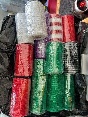 Decorative Mesh Ribbon Roll Assortment - Green, Red, White, Black, Purple